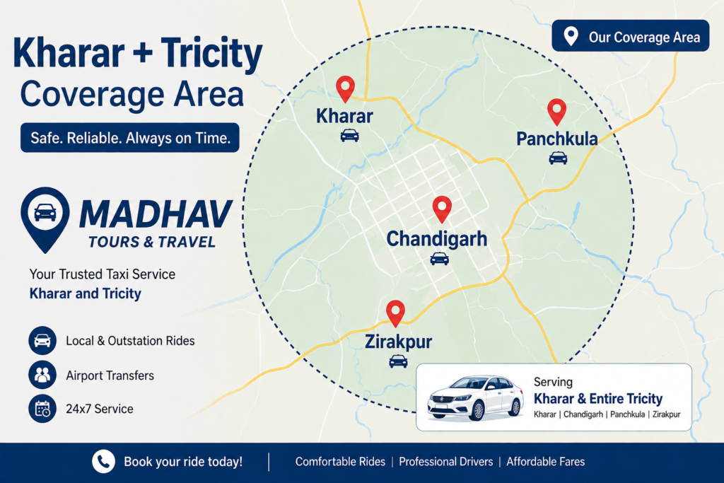 Tricity taxi service in Kharar Mohali Chandigarh Panchkula and Zirakpur